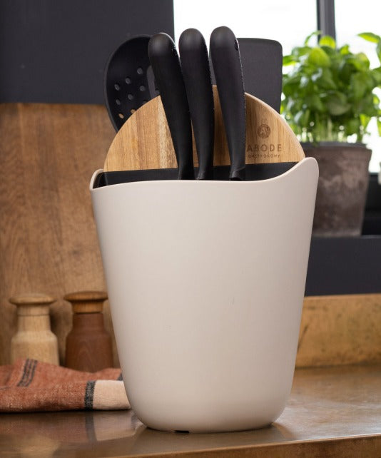 Utensils and Knives Holder with Cutting Board - Cream